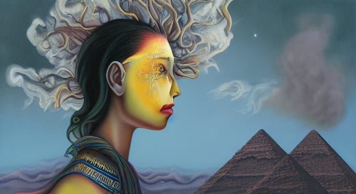 Surreal Woman with Steaming Mouth, Oil on Canvas