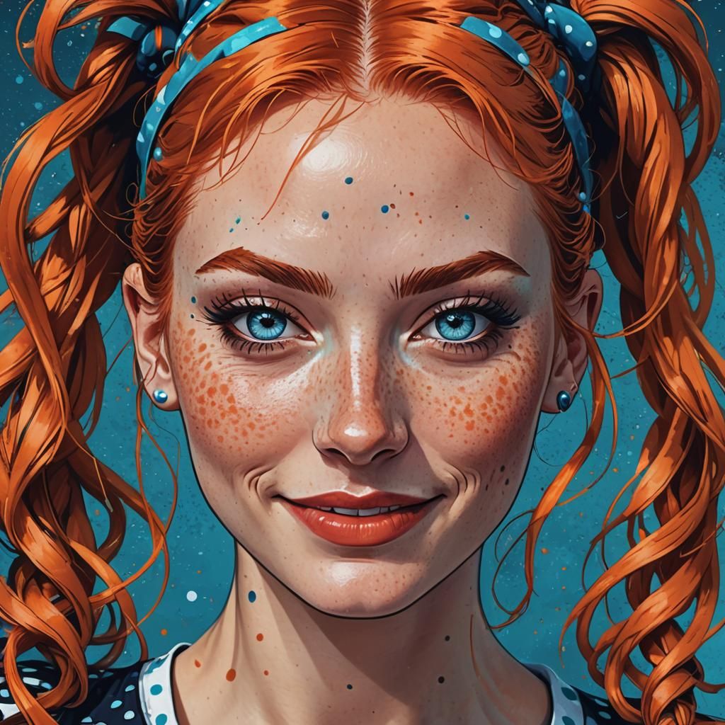 Pop Art Portrait of Girl with Orange Hair