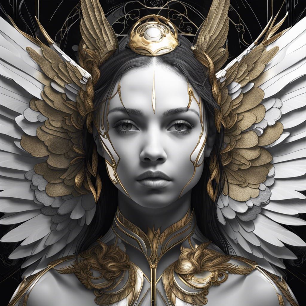 Mysterious Angel Portrait in Gold and White