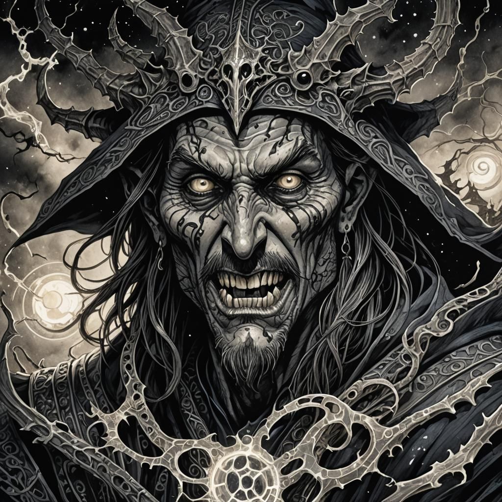 Skaven Sorcerer Channels Magic in Dark Fantasy Ink Wash