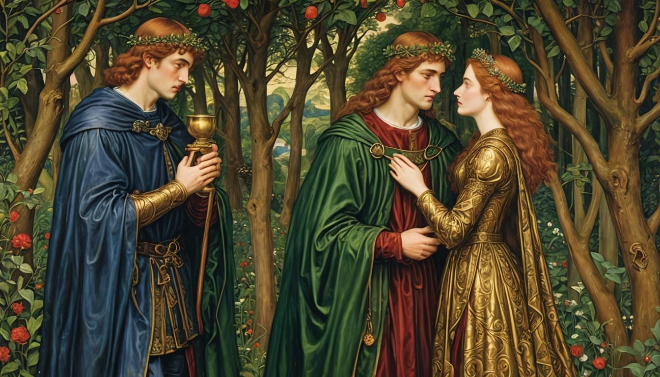 Enchanted Arthurian Love Story as Rossetti Painting