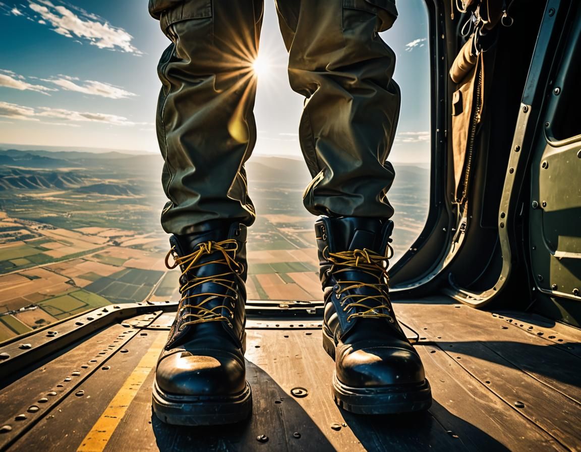 Army Skydiver's Boots in Sunlight: Action Photography