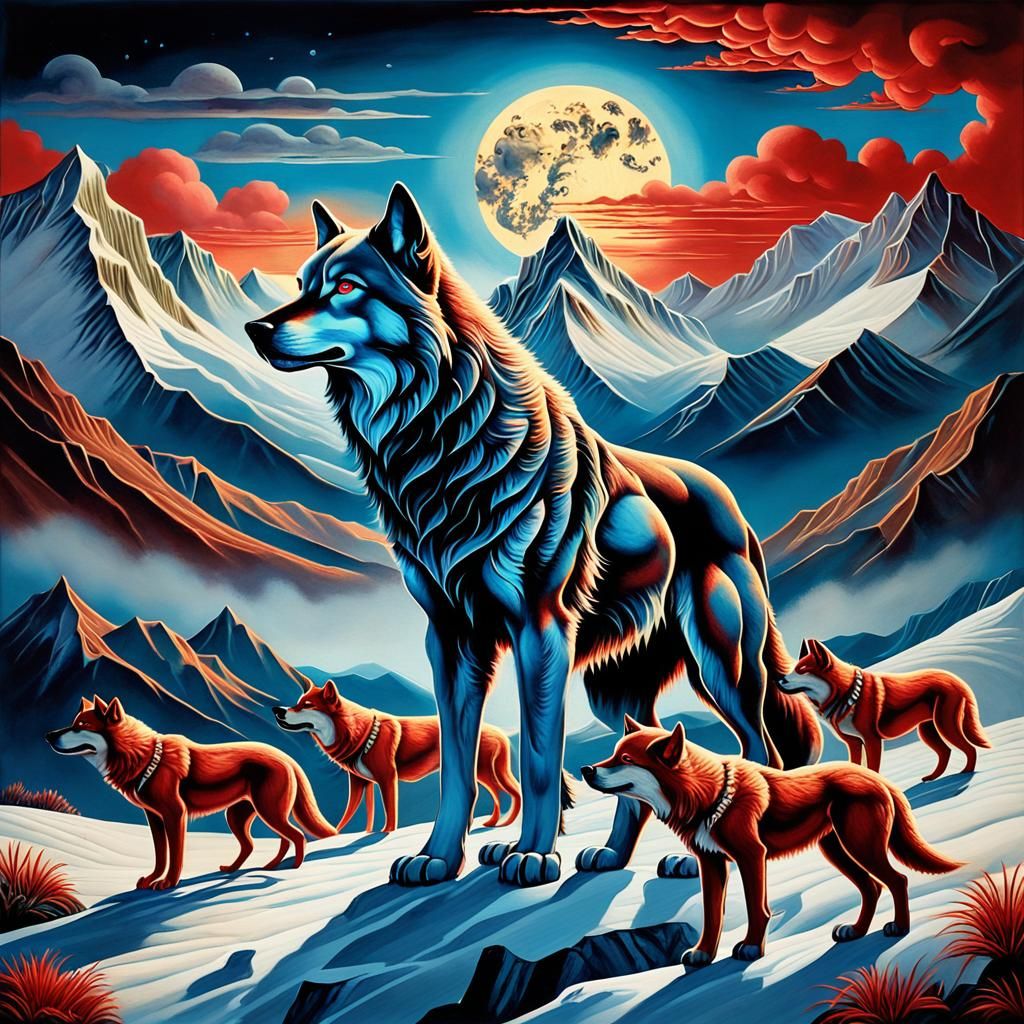 Dire Wolf Family in Dark Art Deco Style