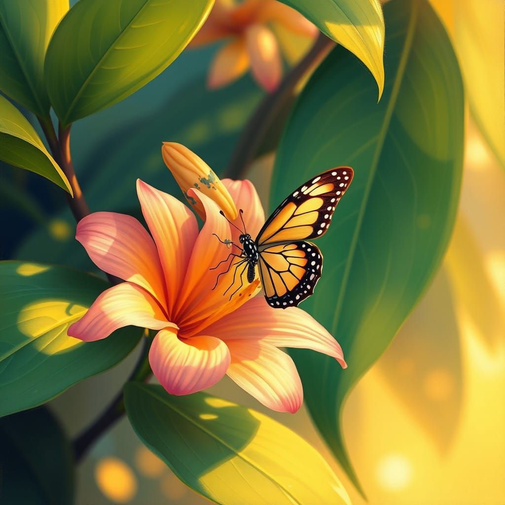 Whimsical Butterfly Perched on Tropical Flower