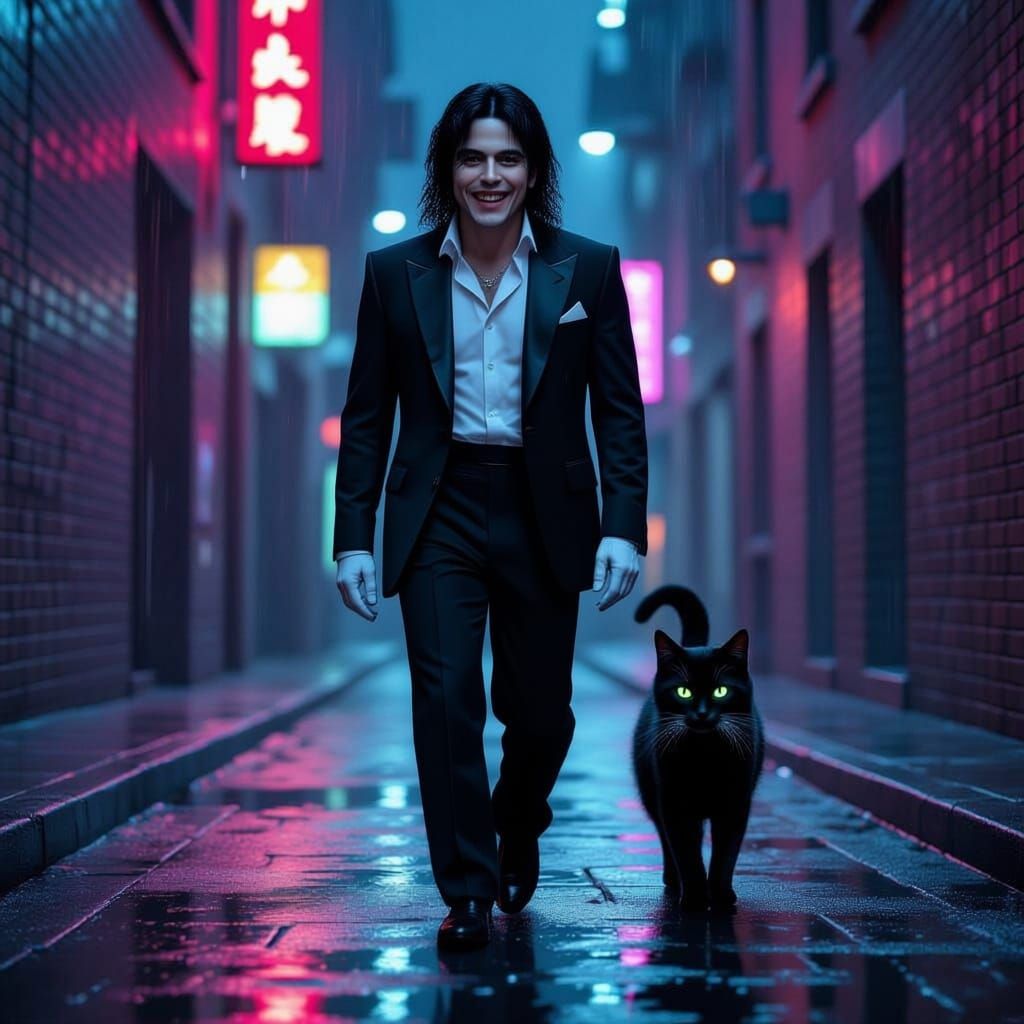 Neon Alley Silhouette: Urban Fantasy Scene