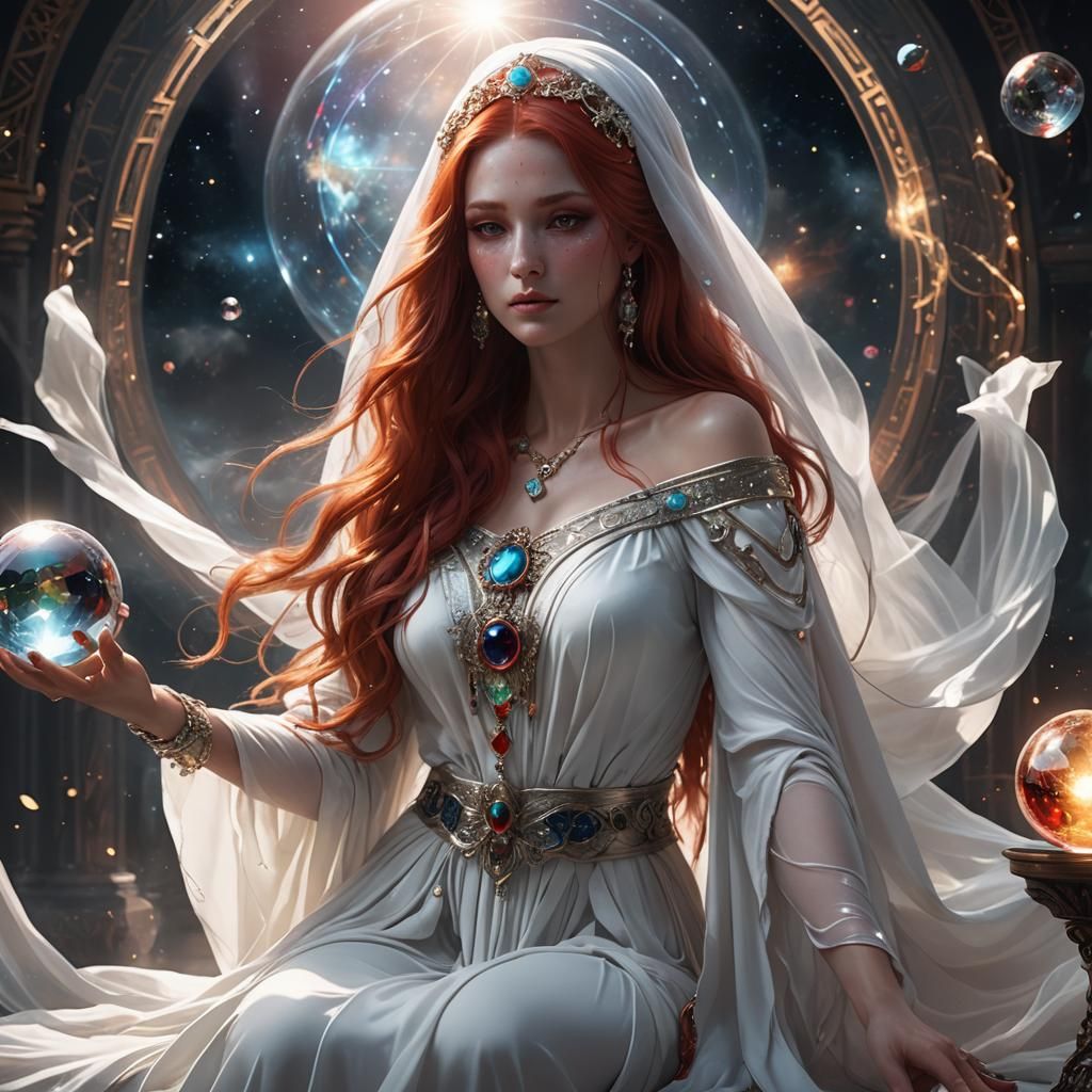 Celestial Goddess with Crystal Ball in Fantasy Art
