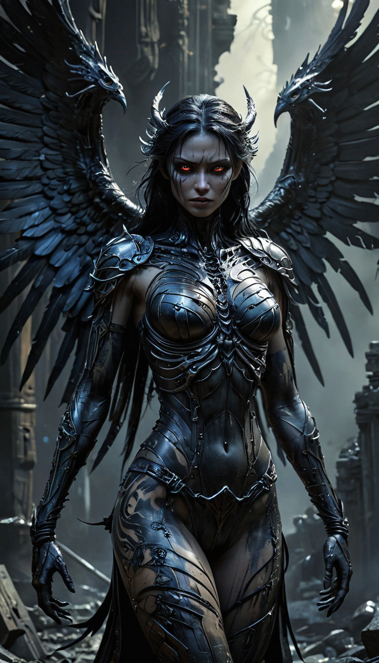 Majestic Fallen Angel in Dark Fantasy Anime Style
