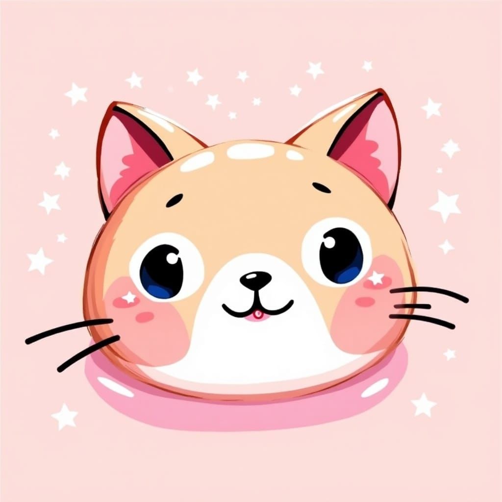 Cartoon Cat Face in Sanrio Style with Pastel Colors
