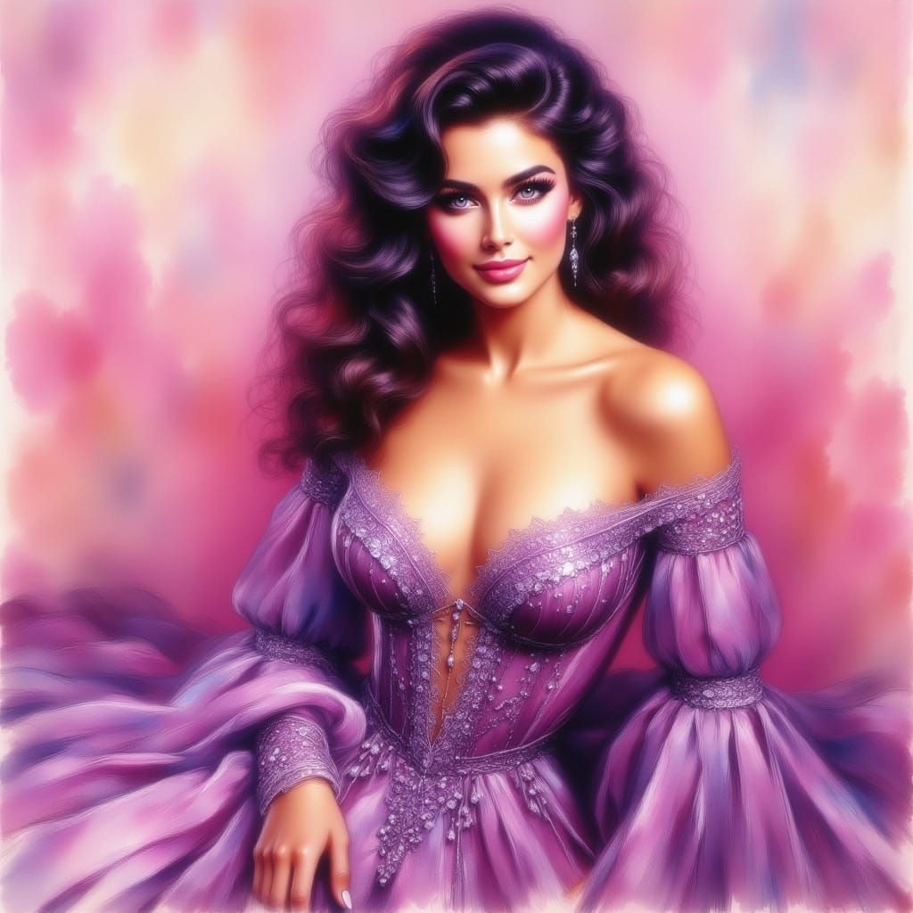 Elizabeth Taylor Portrait in Elegant Violet Dress