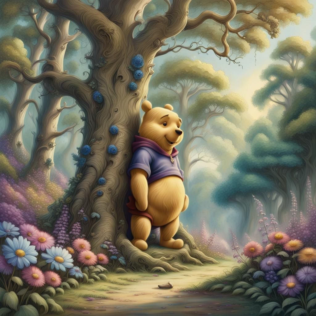 Forward facing.Large Winne the Pooh bear in foreground. Faci...