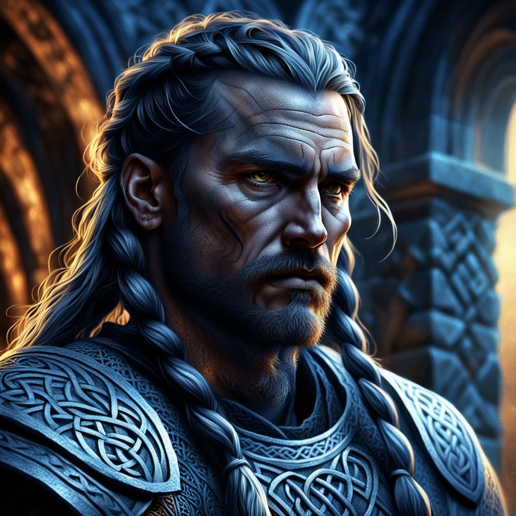 Celtic Warrior Portrait in Dark Fantasy Style