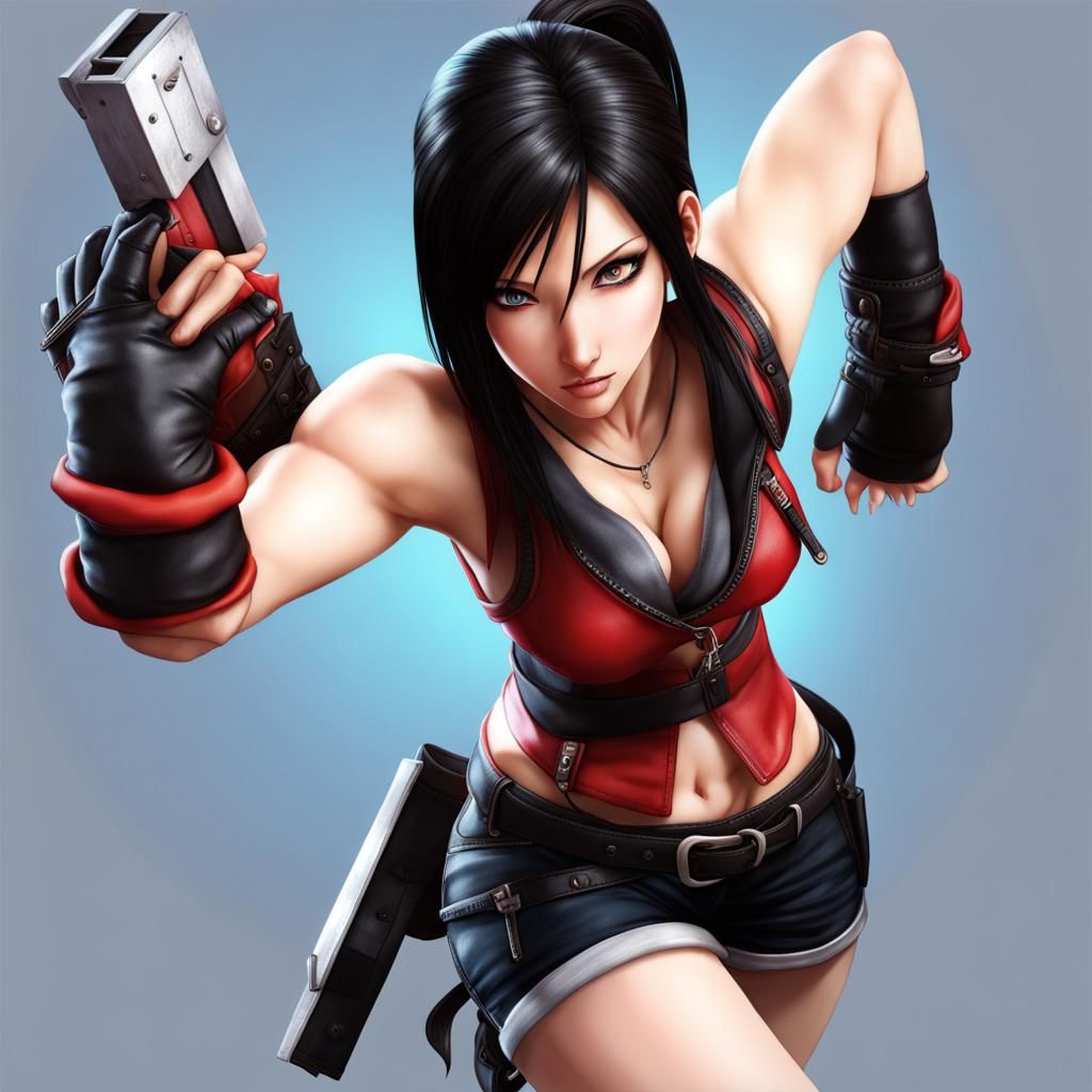 Tifa Lockhart Action Pose in Hyperrealistic Style