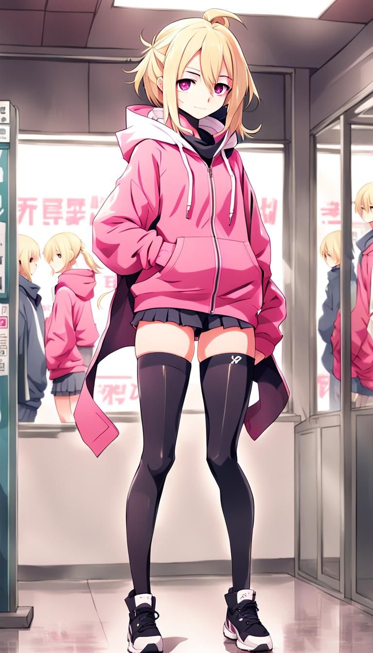 Anime Femboy with Thigh Highs in Manga Style