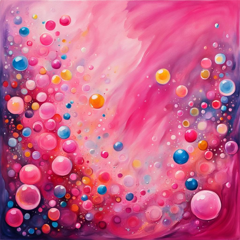 Magic Fairy with Pink Bubbles in Gouache Style