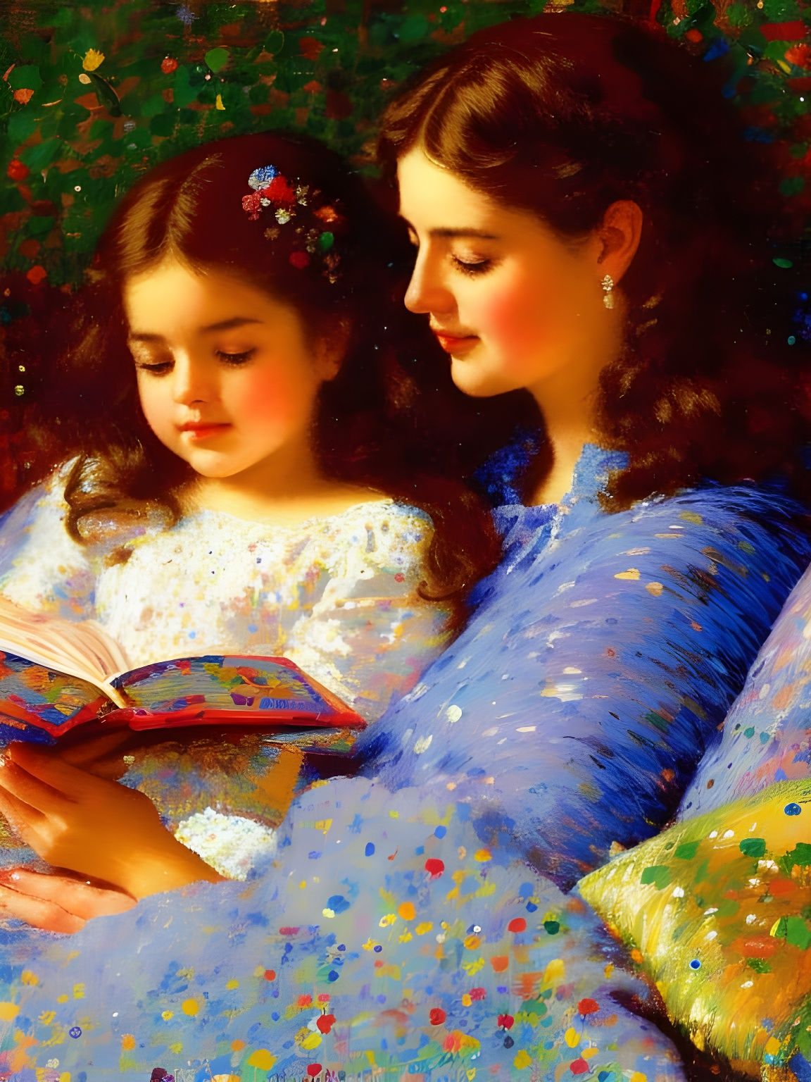 Mother and Daughter Reading, Pop Art Style