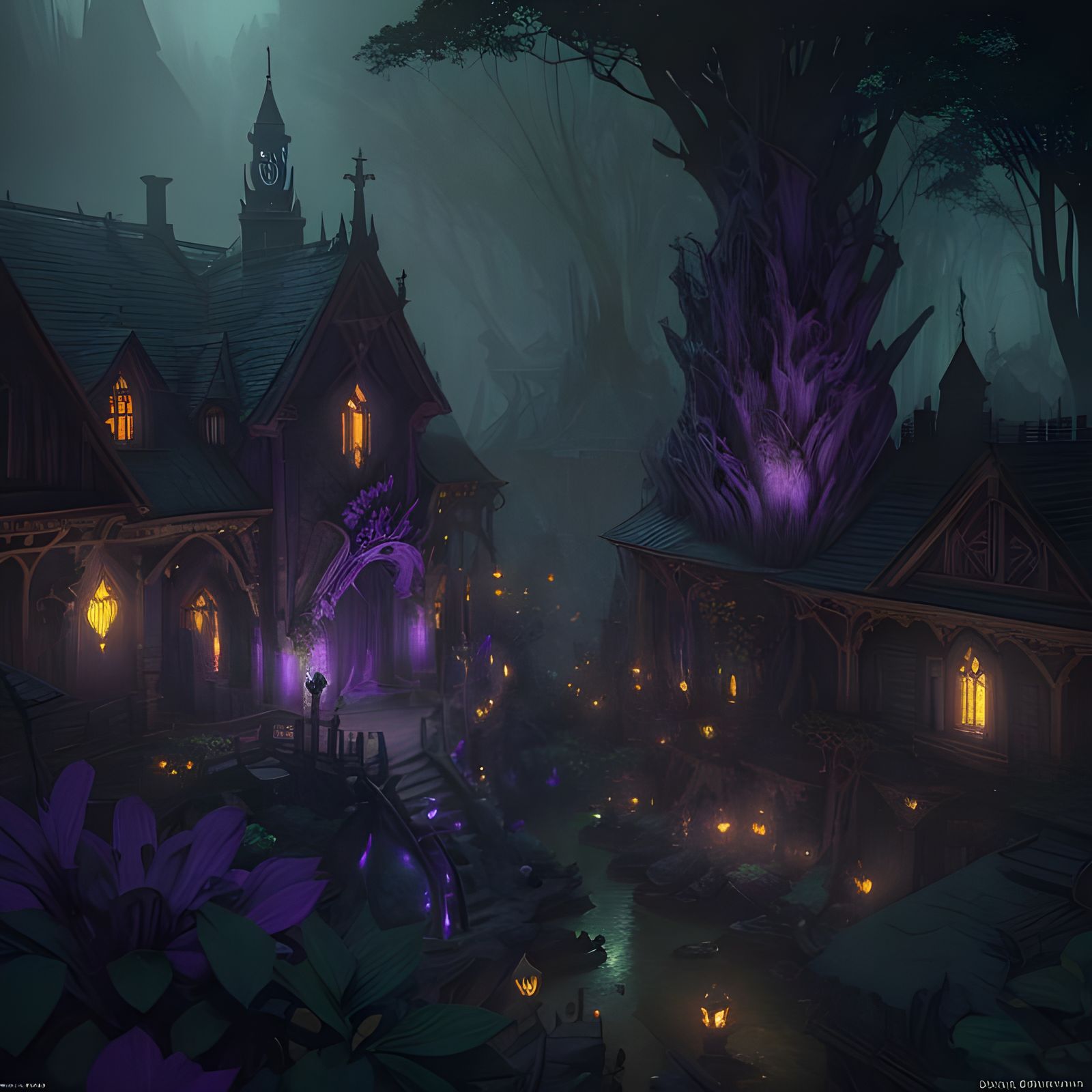 Dark Fae Village in Dark Fantasy Concept Art