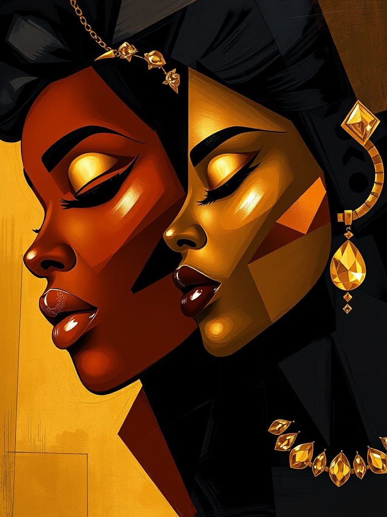 African American Women Unite in Vibrant Cubist Digital Paint...