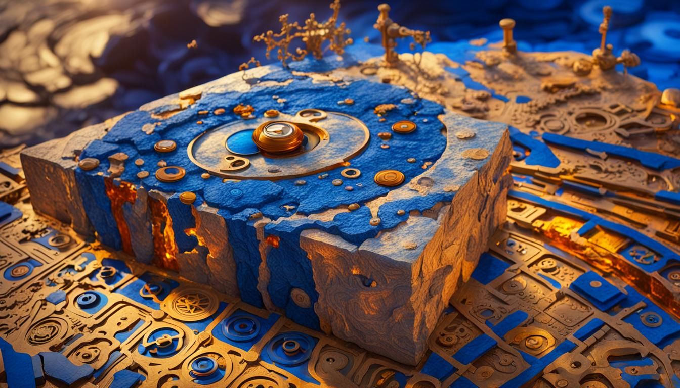 Granite Sculpture of Time with Clockwork, Digital Art