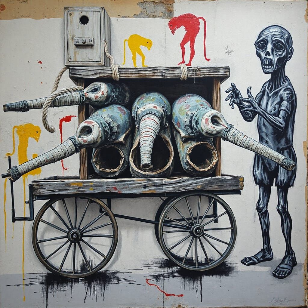 Disturbing Abstract Mural with Anatomical Shapes