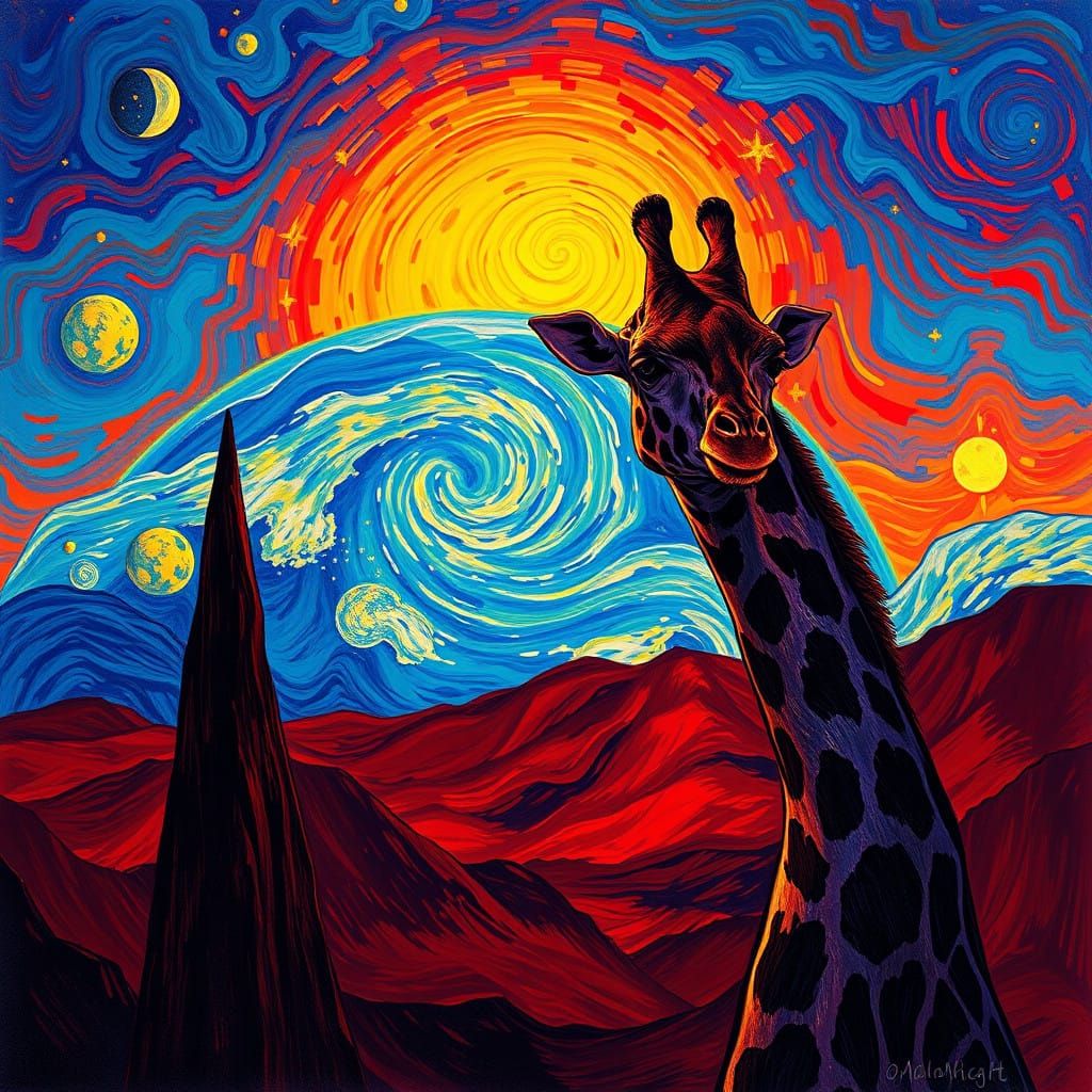 Surreal Giraffe Landscape in Post-Impressionist Style