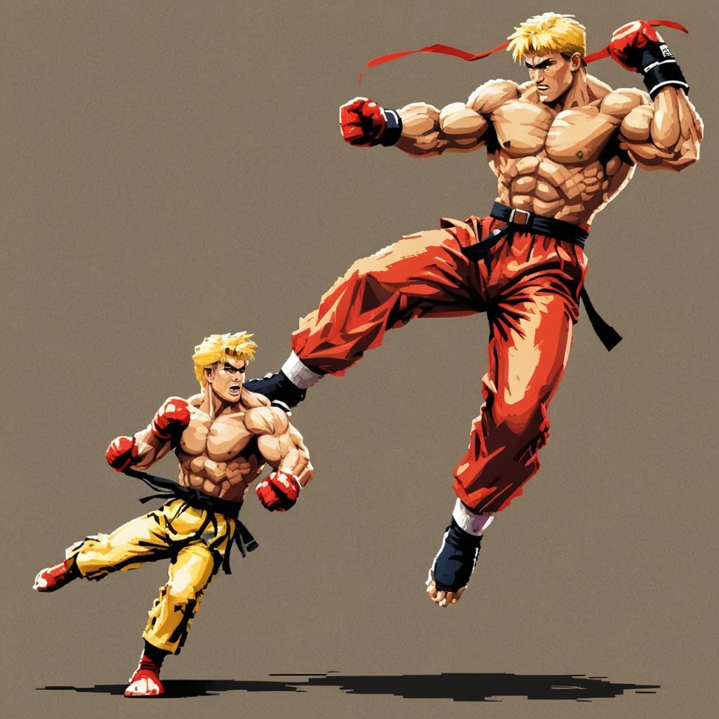 Karate Fighter's High Kick in 8-bit Pixel Art