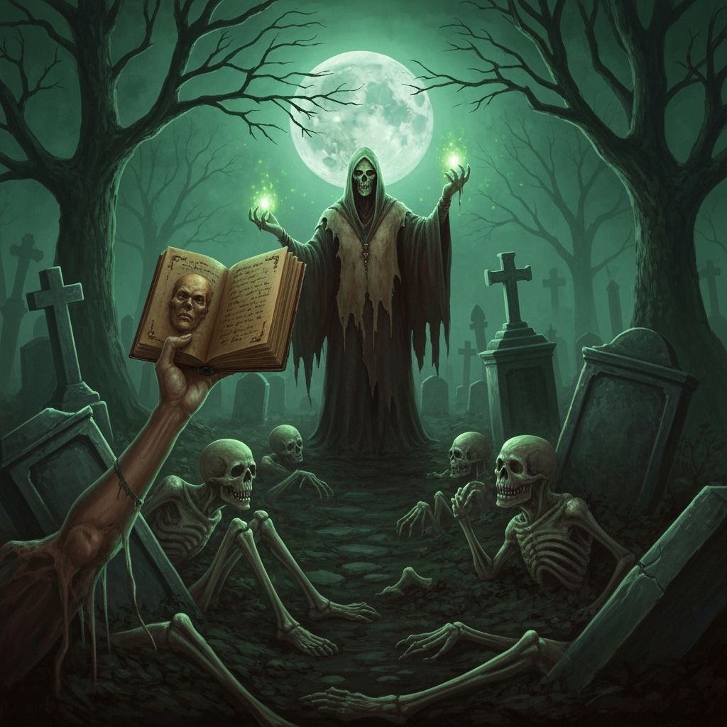 Macabre Necromancer Summons Undead in Cursed Graveyard