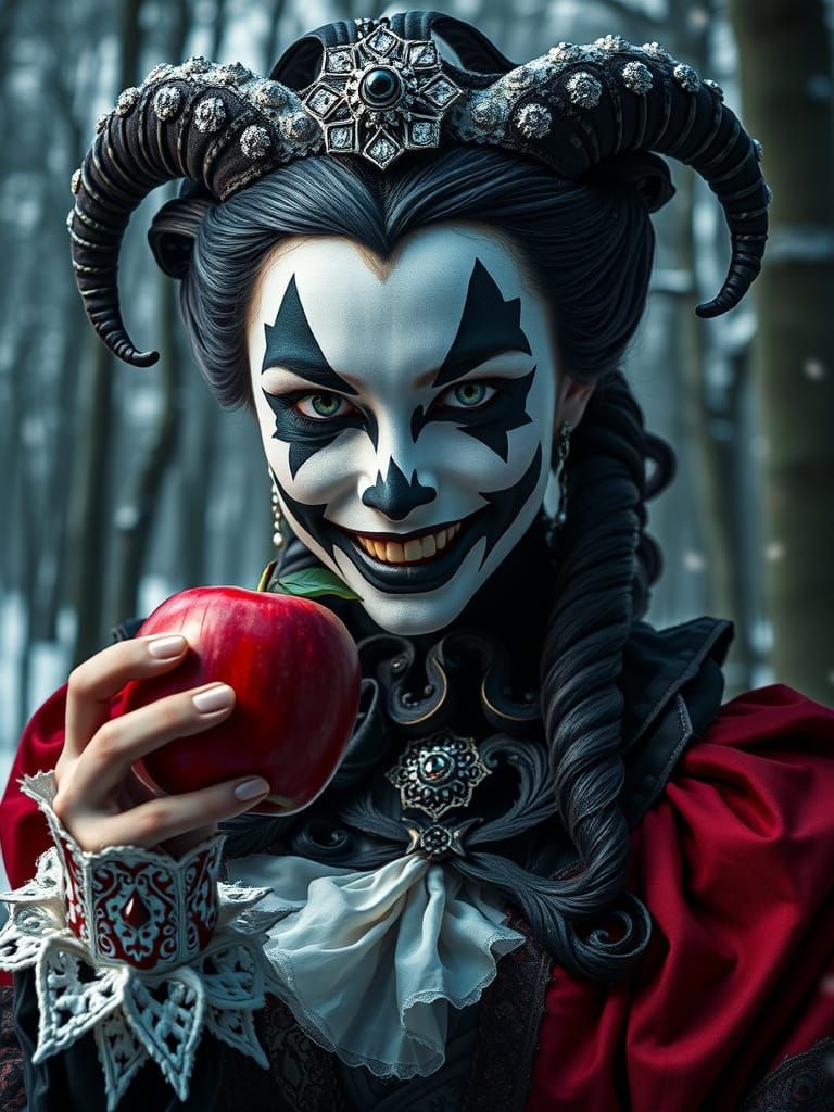 Harlequin Woman with Sinister Smile in Victorian Style