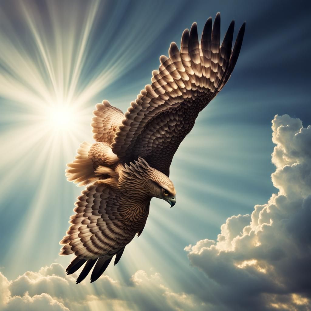 Giant Hawk Diving in Divine Sunshine