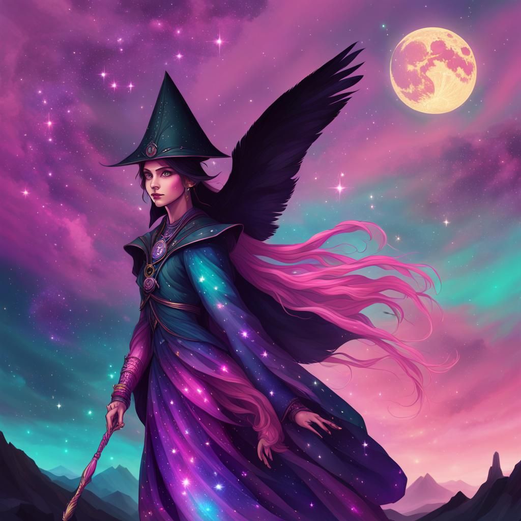 Celestial Sorceress in Stardust with Magical Aura