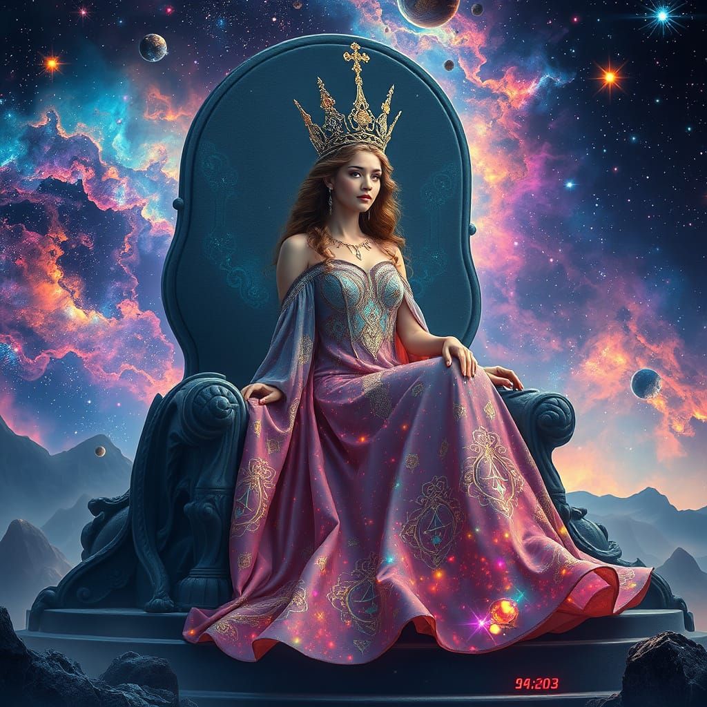 Cosmic Queen Reigns Over Vibrant Nebula Throne