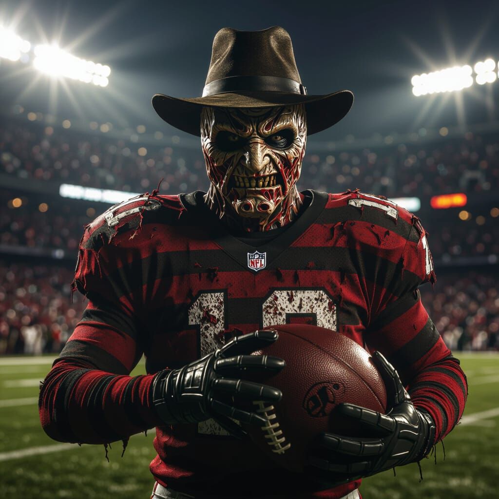 Freddy Krueger Plays Football Under Dramatic Stadium Lights