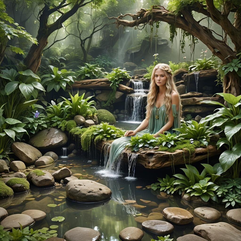 Ethereal Fairy in Water Garden Digital Painting