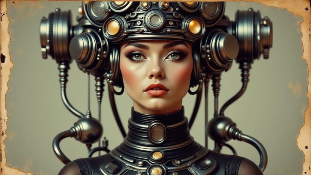 Ethereal Futurism in Grayscale: A Vintage-Inspired Portrait