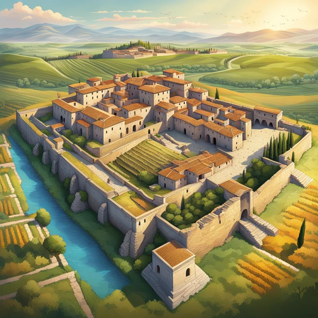 Ancient Roman Fortified Settlement in Italian Landscape