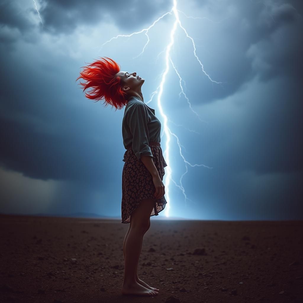 woman, weird hair, struck by lightning