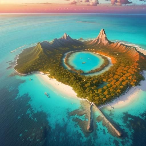 Tropical Island Paradise at Golden Hour