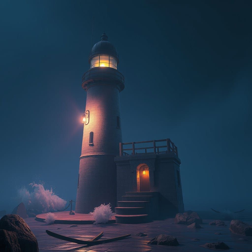 Forgotten Dark Fantasy Lighthouse Amidst the Fog
