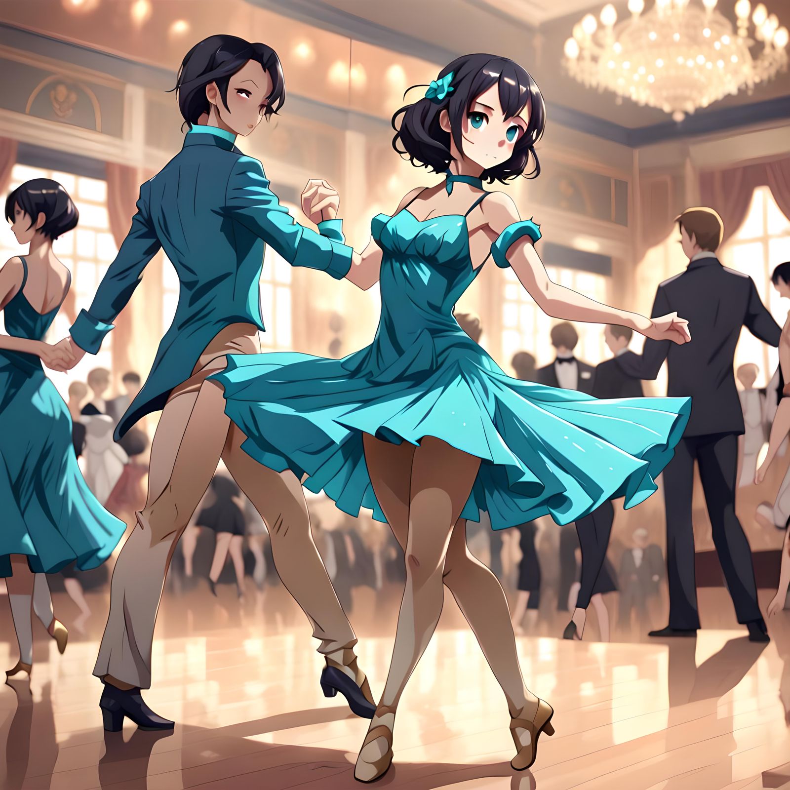Anime Woman's Ballroom Dance: Teal Concept Art