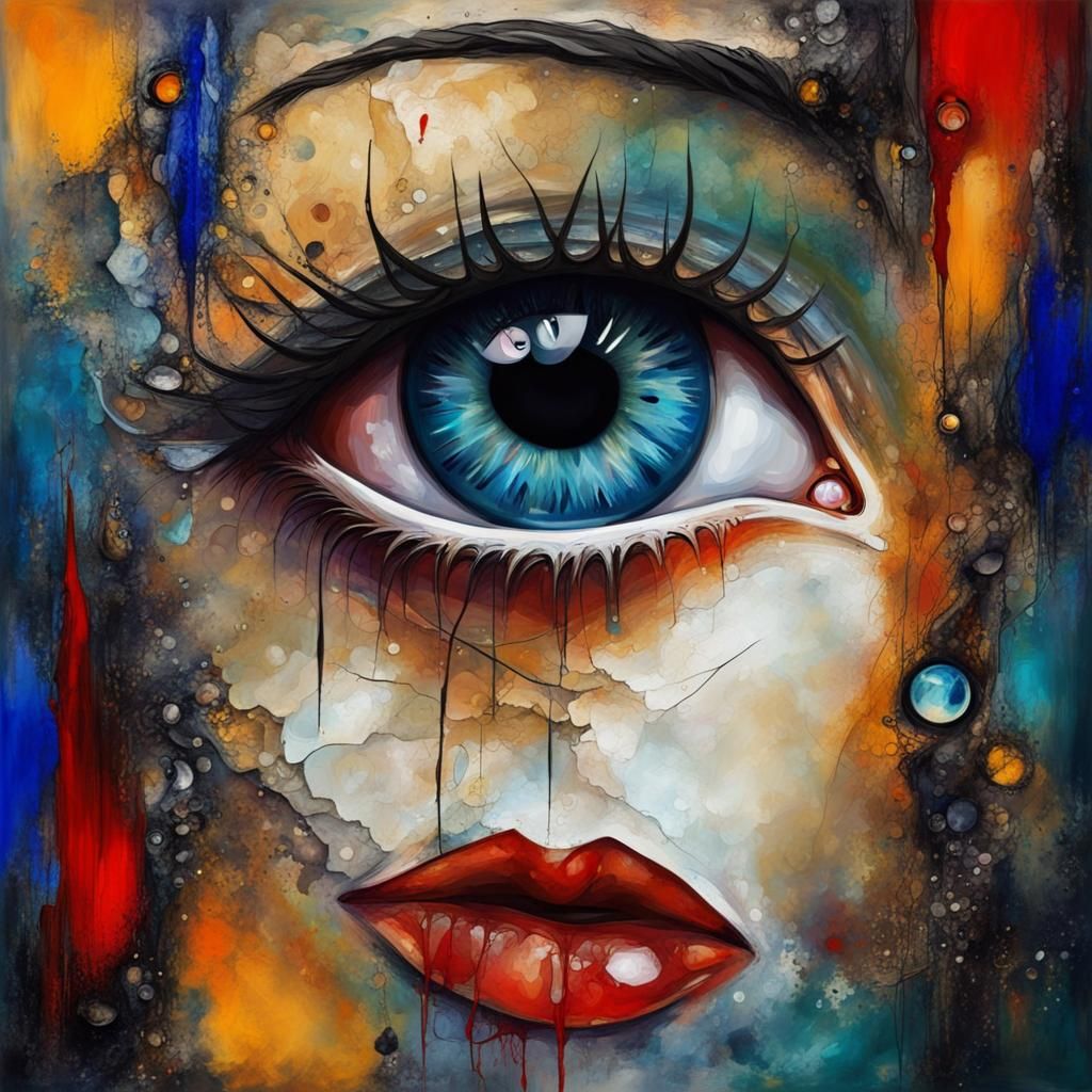 Sad Gem Eyes Expressing Betrayal in Abstract Art