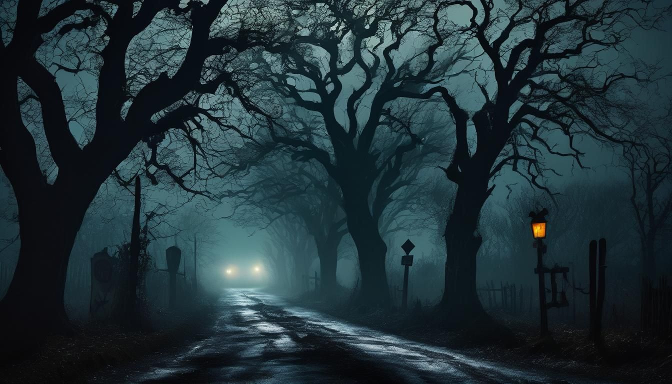 Ethereal Halloween Night on Deserted Road