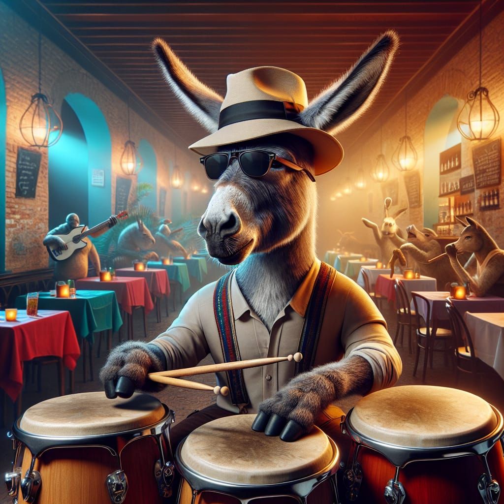 Donkey Musician in Cuban Restaurant, Splash Art