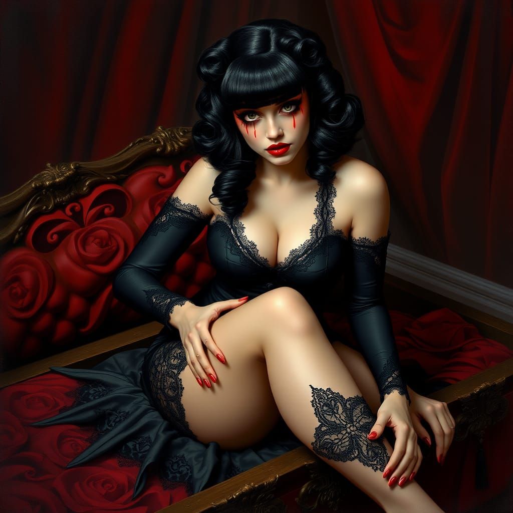 Vampire Pinup in Gothic Romance Style