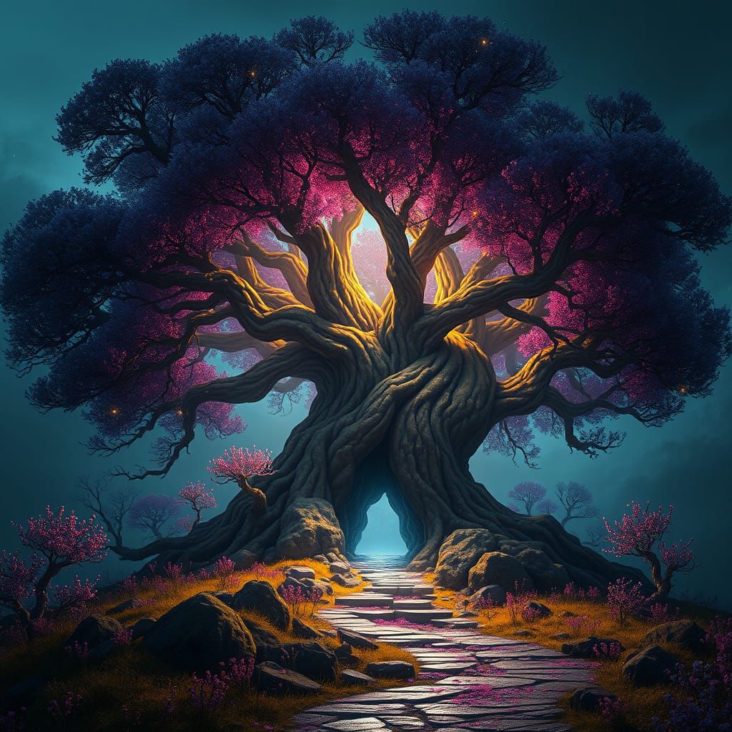 Ethereal Portal Tree in Dark Fantasy Realm