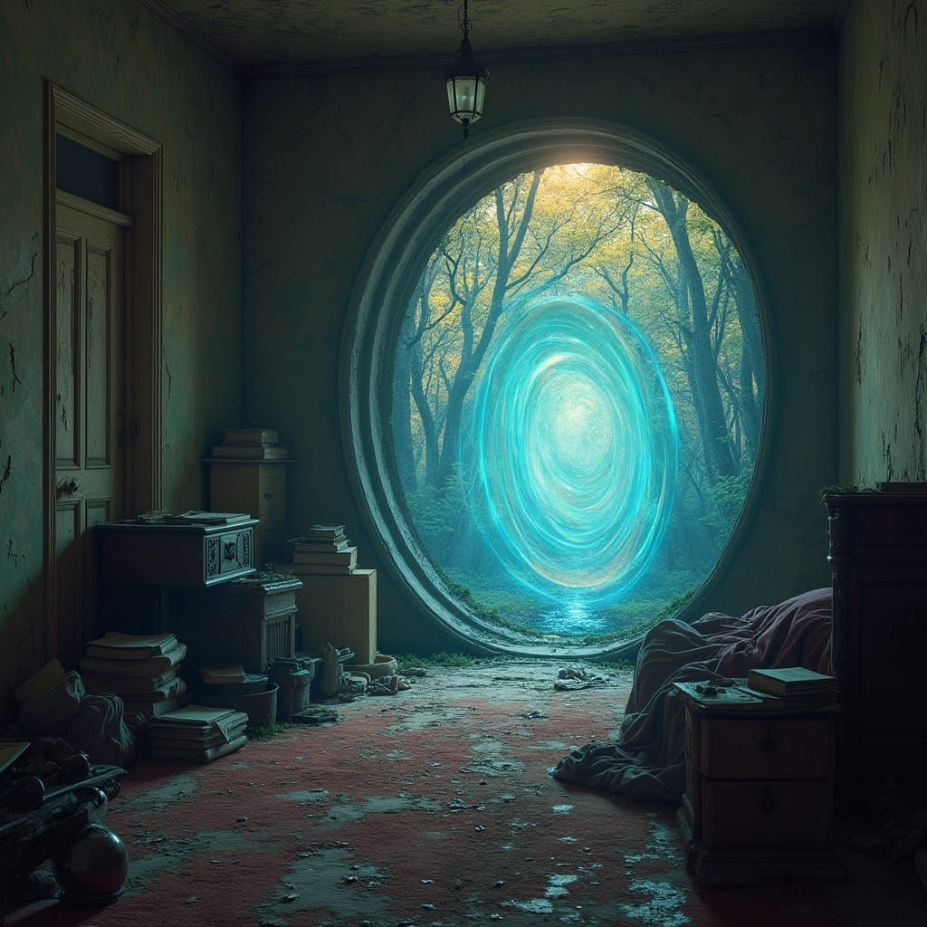 Ethereal Portal Unveils Mystical Forest on Bedroom Wall