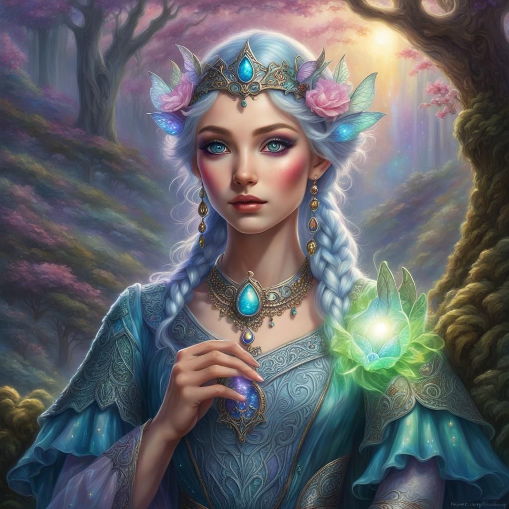 Adorable Elven Woman with Prismatic Eyes in Fairycore Style