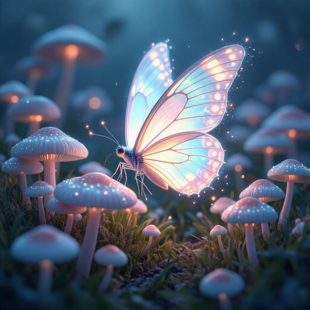 Bioluminescent Wisp in Fiber Optic Mushroom Field