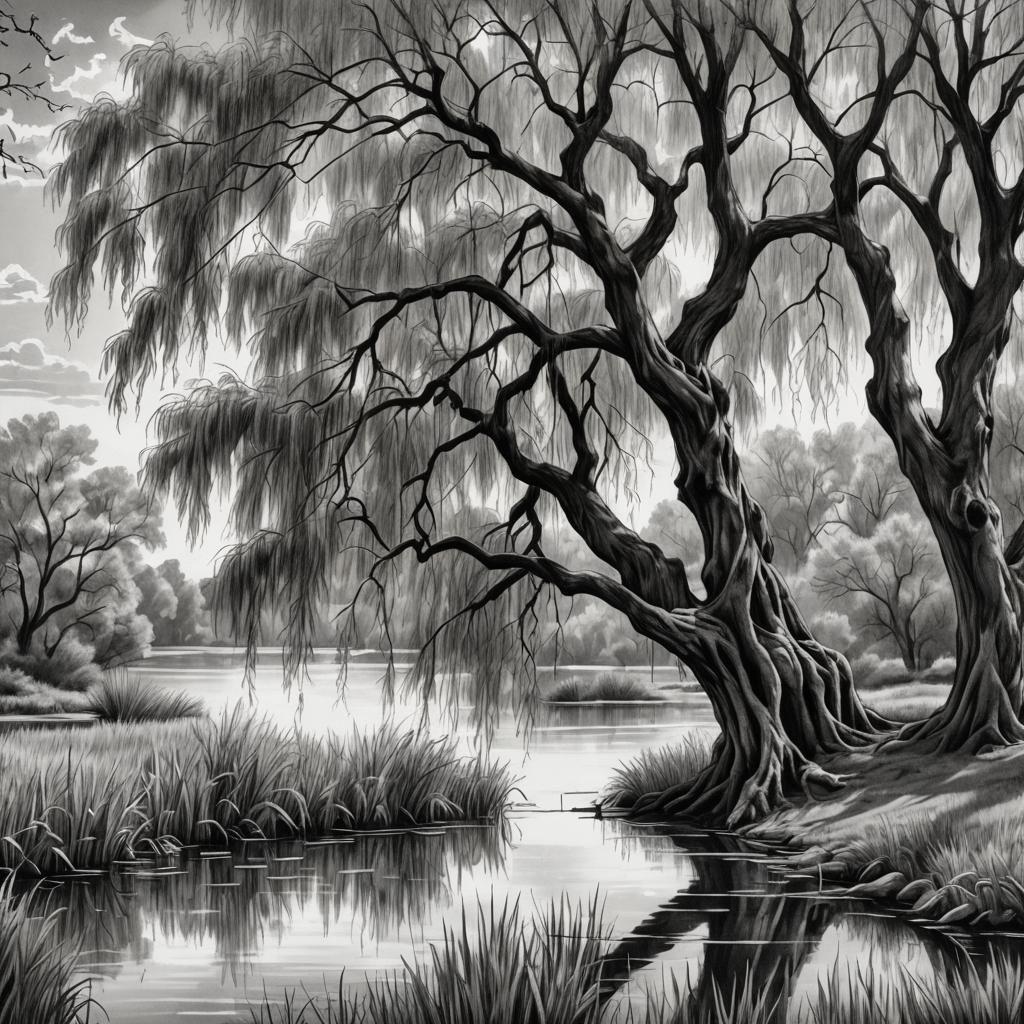 Weeping Willow Sketch by Lakeside Orchard