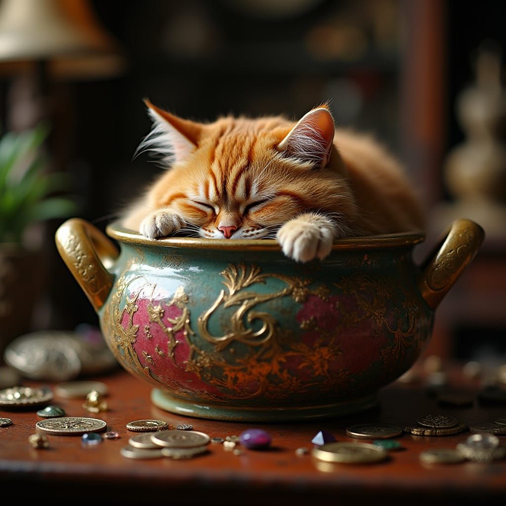 Cinematic Chonky Cat in Antique Shop