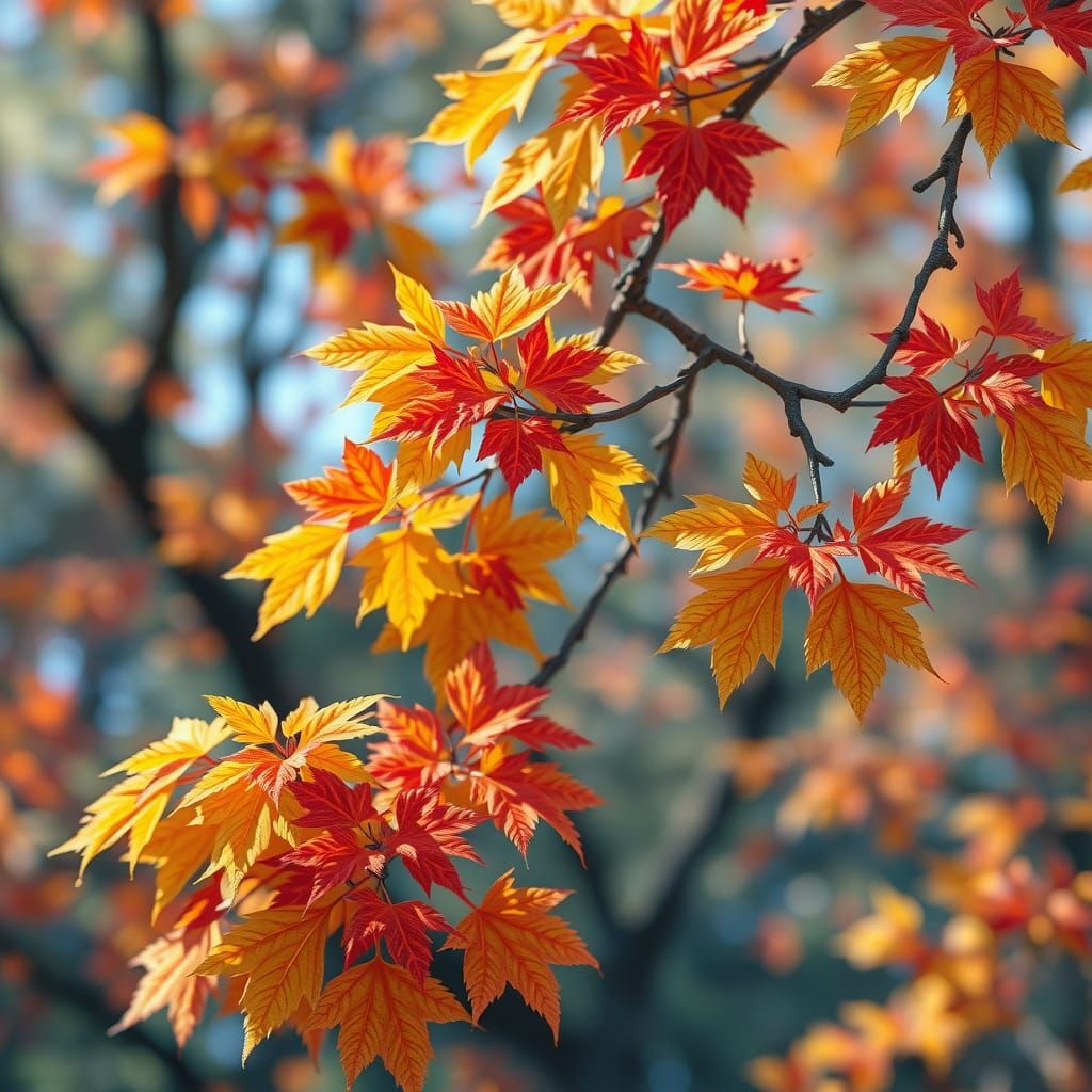 Detailed Gouache Painting of Fall Foliage