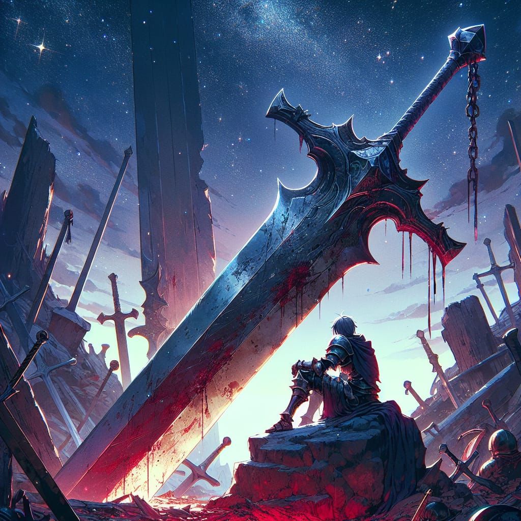 Anime Knight with Giant Sword on Battlefield